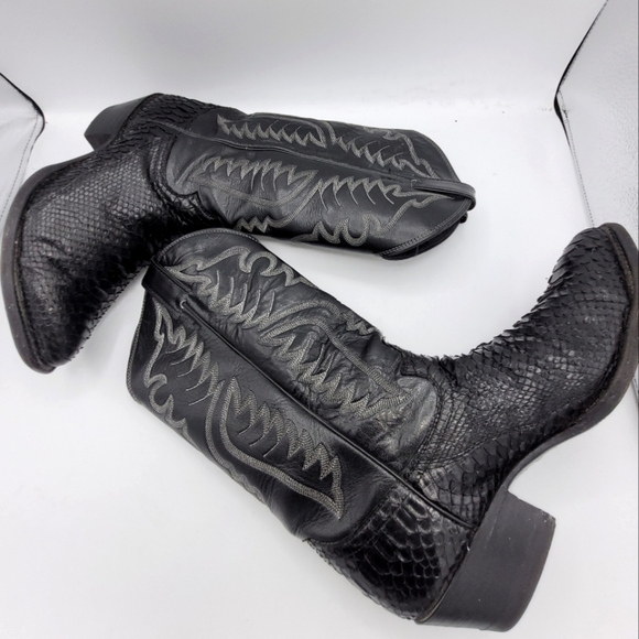 Justin Vintage Black Python Snakeskin Men's Cowboy Boots Handmade Size 8.5 D - Picture 8 of 14